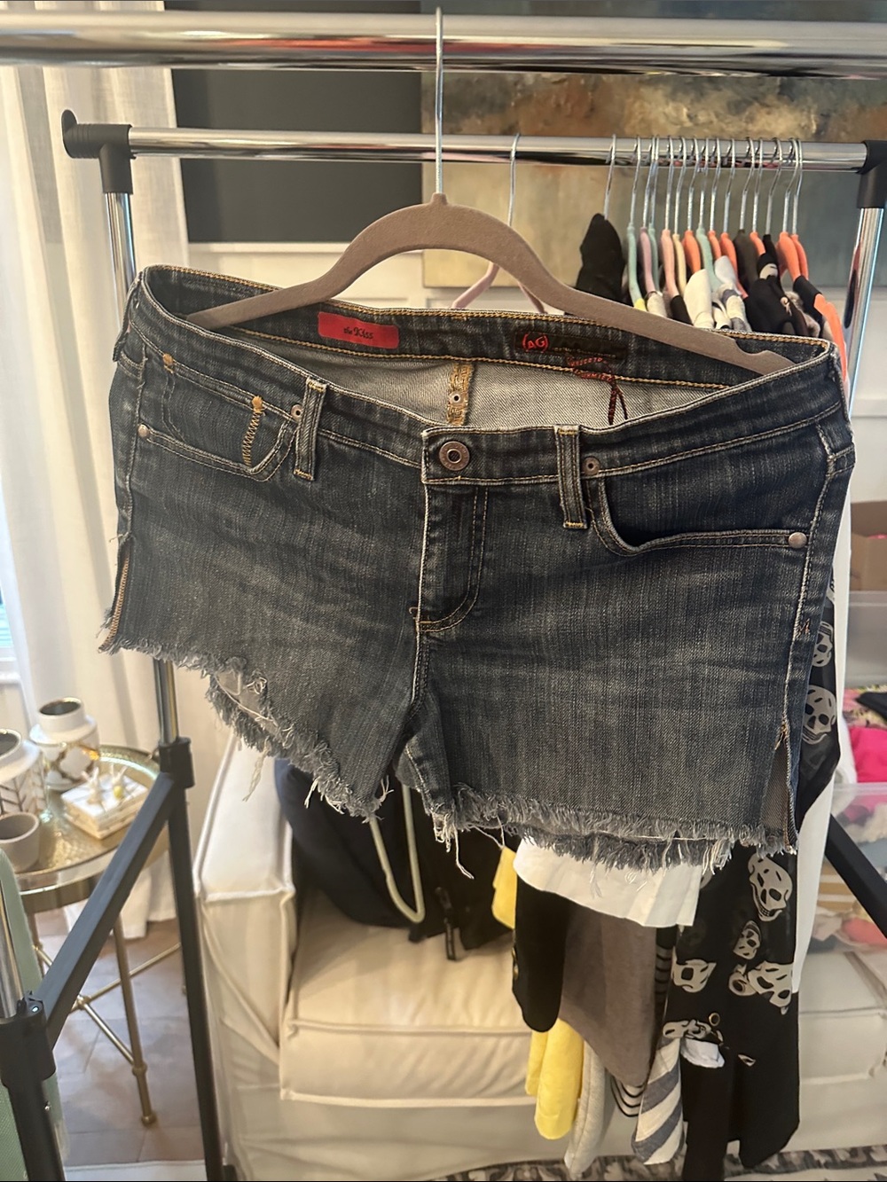 Ag Adriano Goldschmied Distressed Dark Blue Denim Cutoff Shorts